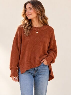 Pink Rose terra cotta  Chenille Knit Sweater cozy, cottage , fall winter/90s‎